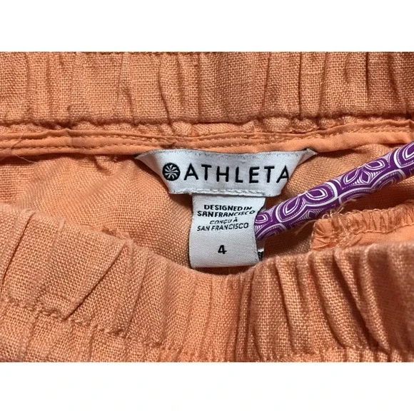 Athleta Cabo Linen Jogger‎ Pants size 4 Orange Peach zip pockets drawstring - Picture 8 of 12